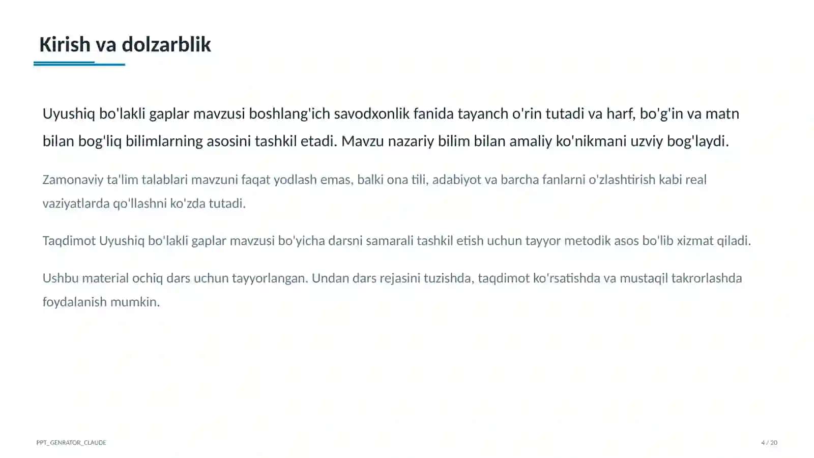 Uyushiq bo'lakli gaplar (4-sinf) 4