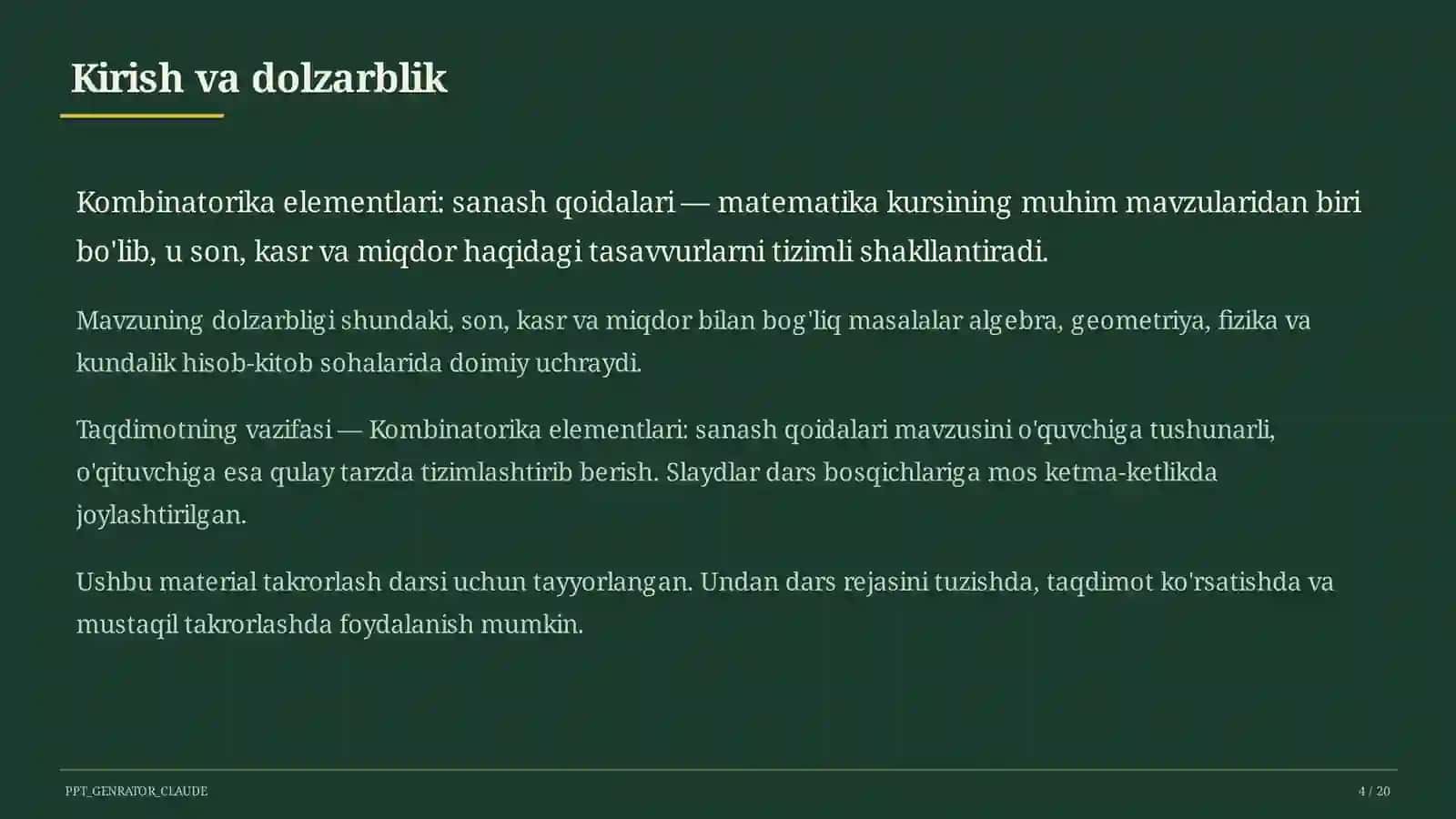 Kombinatorika elementlari: sanash qoidalari (6-sinf) 4