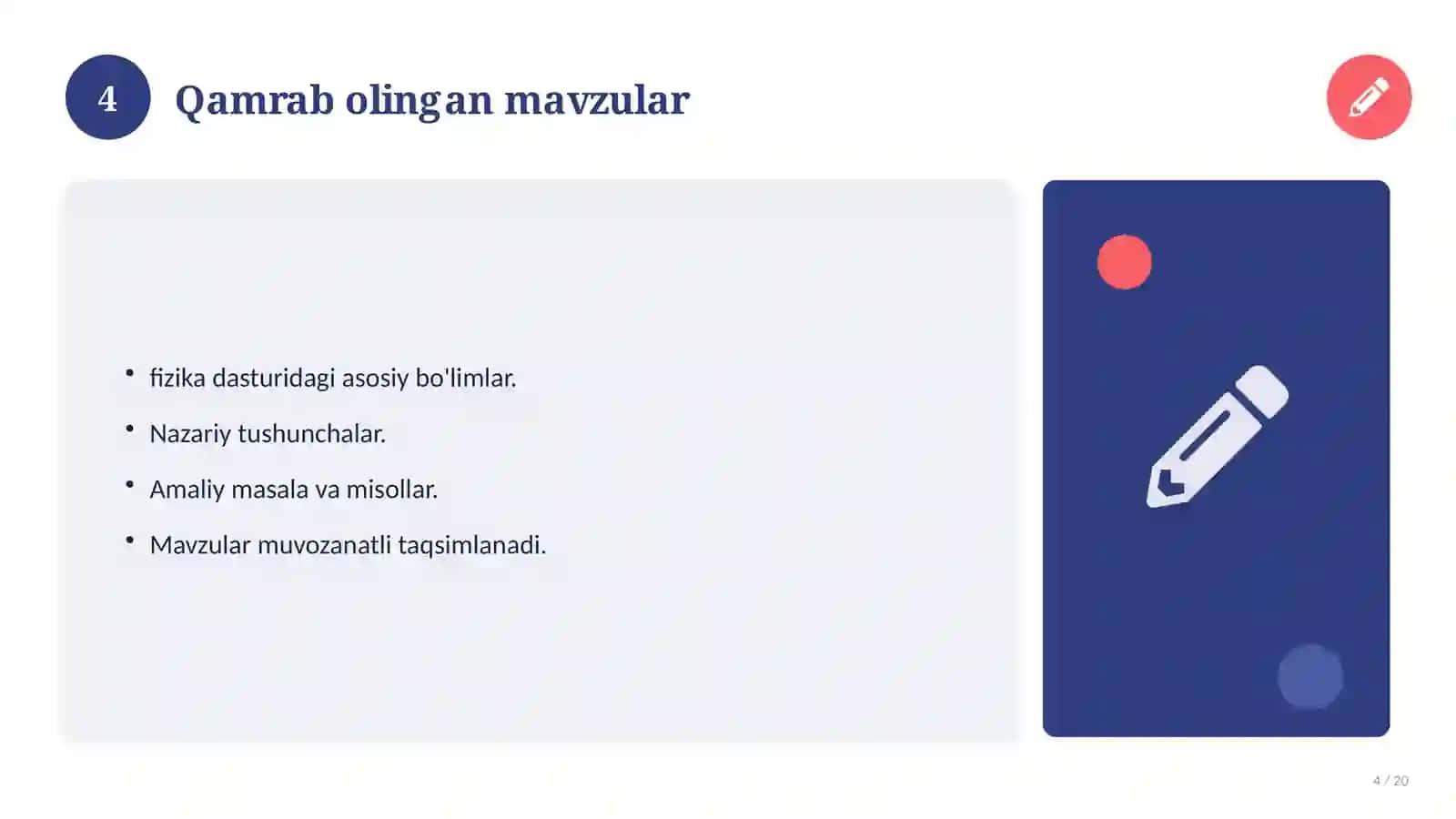 Fizika fanidan 9-sinf: test savollari to'plami 4