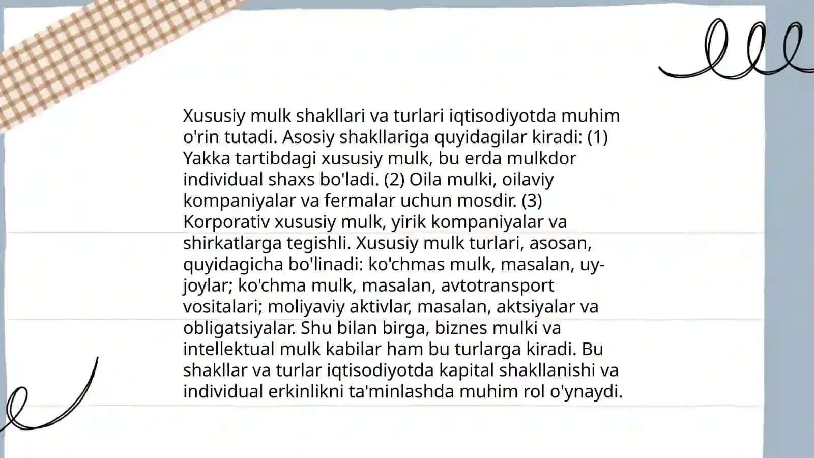 Oʻzbekostonda amal qilayotgan mulk shakllari, mulk obyektlari,subyektlari, mulkni davlat tasarrufidan chiqarish va xususiyatlarining maqsadi yoʻllari va usullari 4