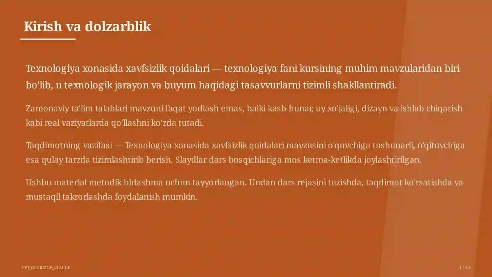 Texnologiya xonasida xavfsizlik qoidalari (5-sinf) 4