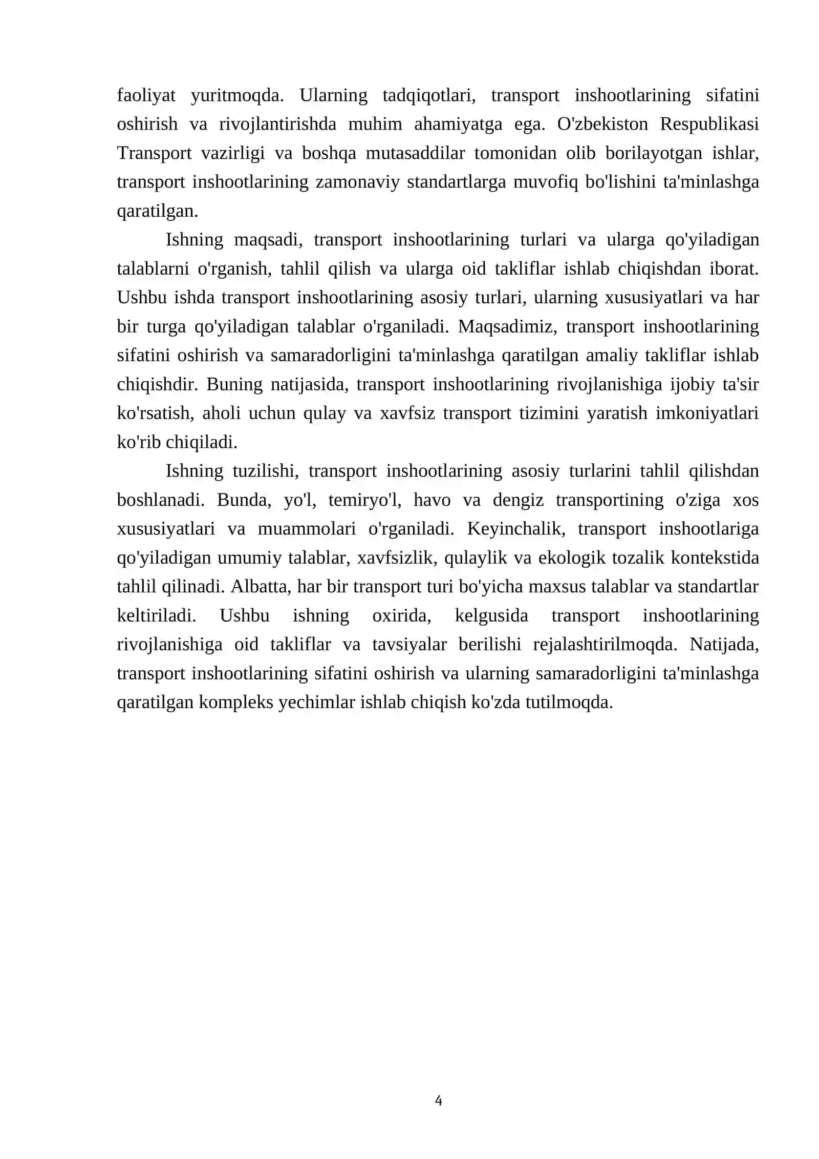 Transport inshootlarining turlari va ularga qoʻyilgan talablar 4