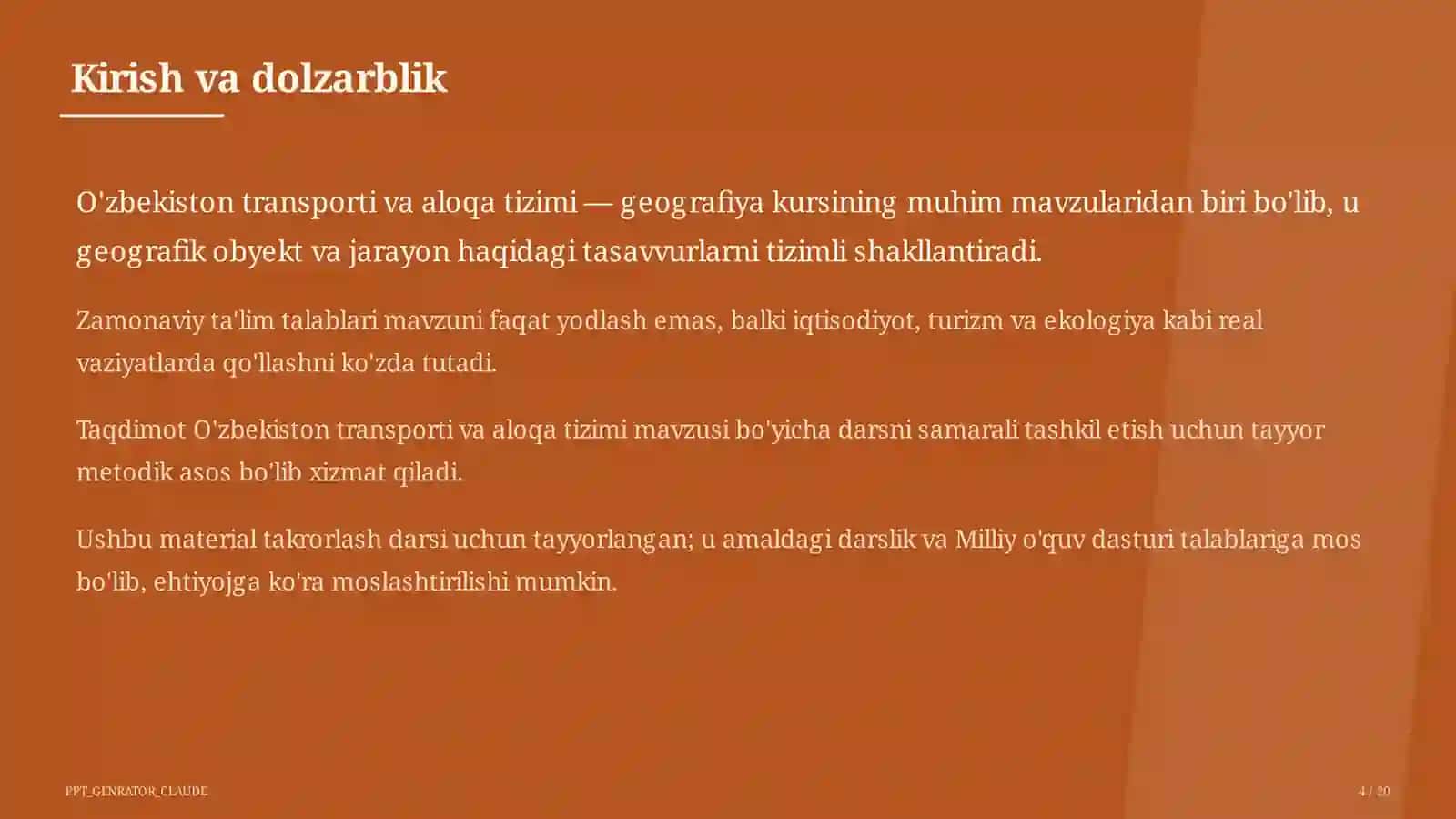 O'zbekiston transporti va aloqa tizimi (9-sinf) 4