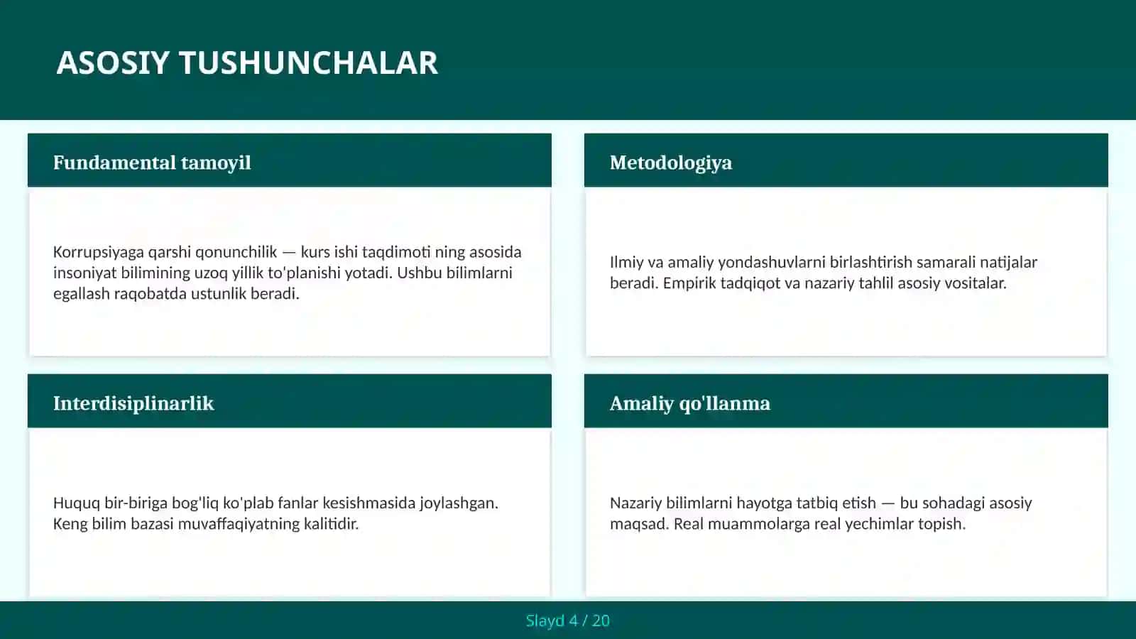 Korrupsiyaga qarshi qonunchilik — kurs ishi taqdimoti 4