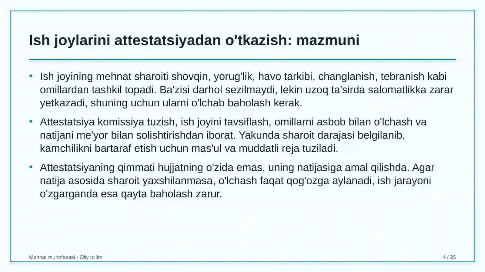 Ekskursiya byurolarida ish joylarini attestatsiyadan o'tkazish 4
