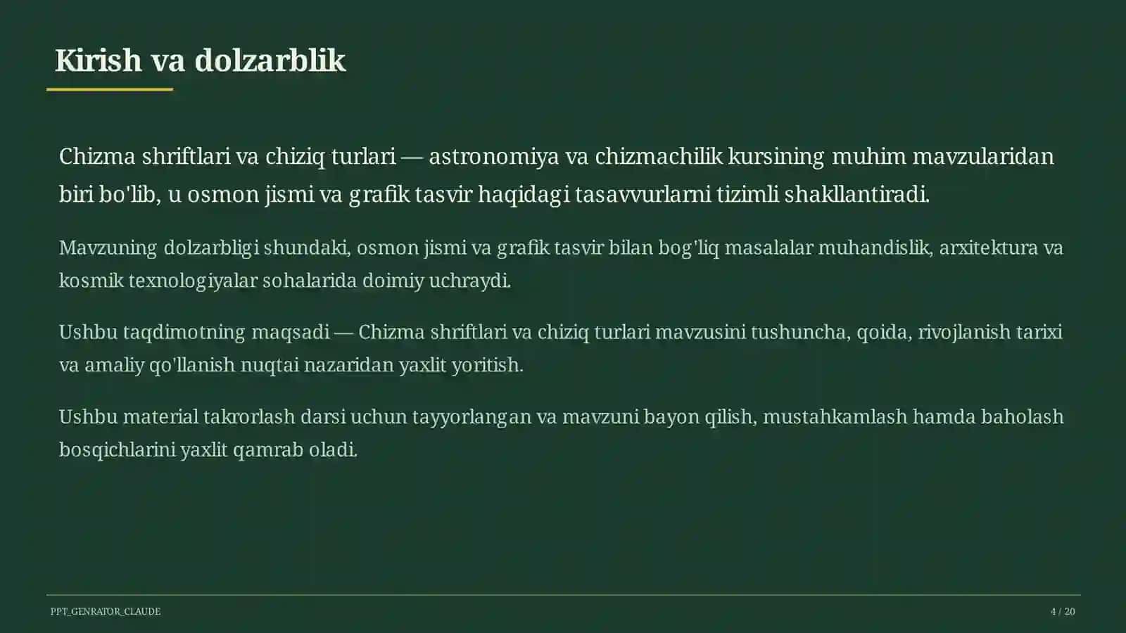 Chizma shriftlari va chiziq turlari (8-sinf) 4