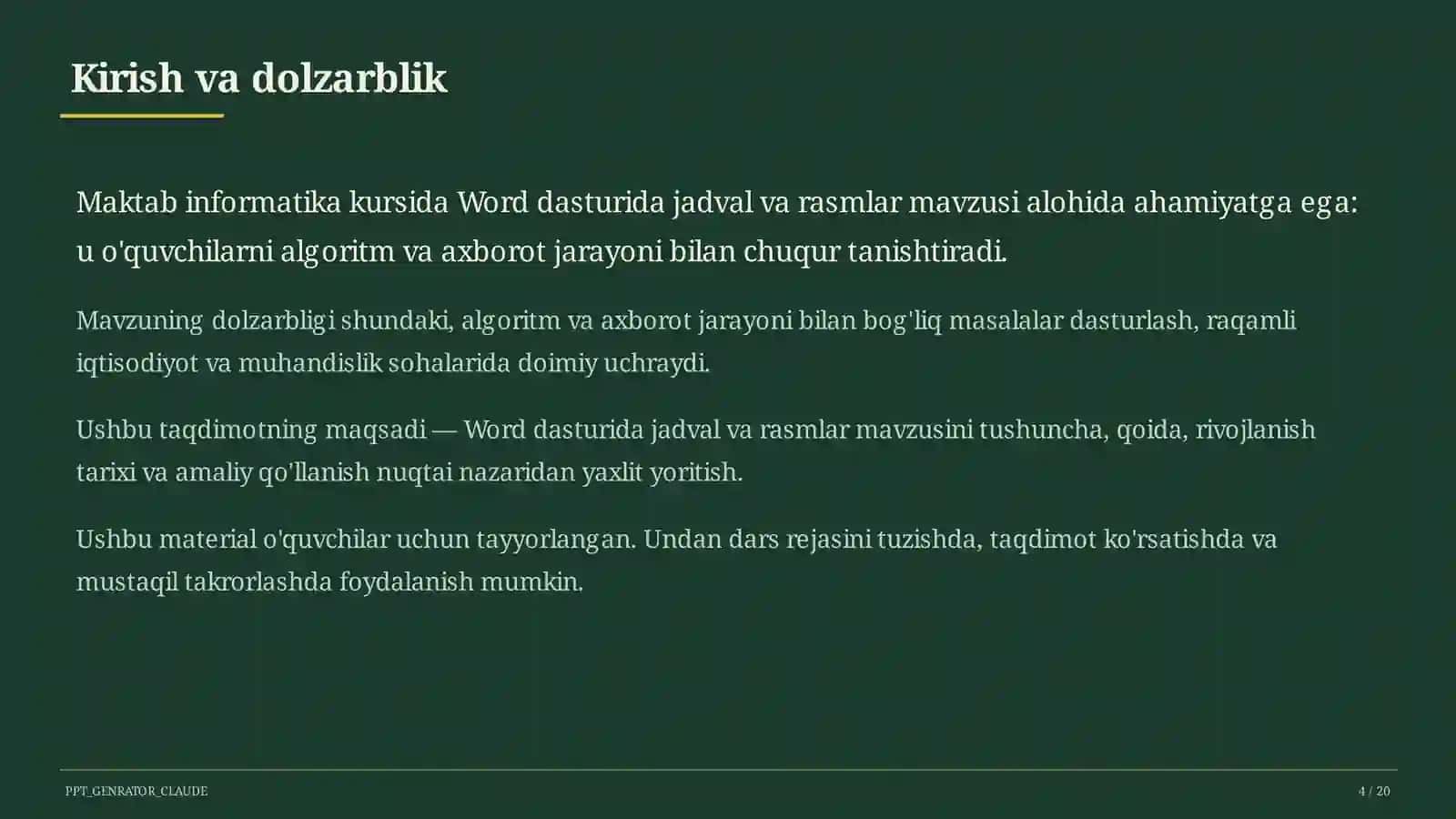 Word dasturida jadval va rasmlar (6-sinf) 4