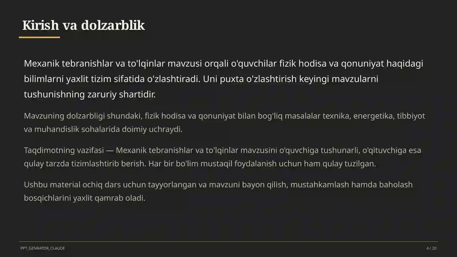 Mexanik tebranishlar va to'lqinlar (9-sinf) 4