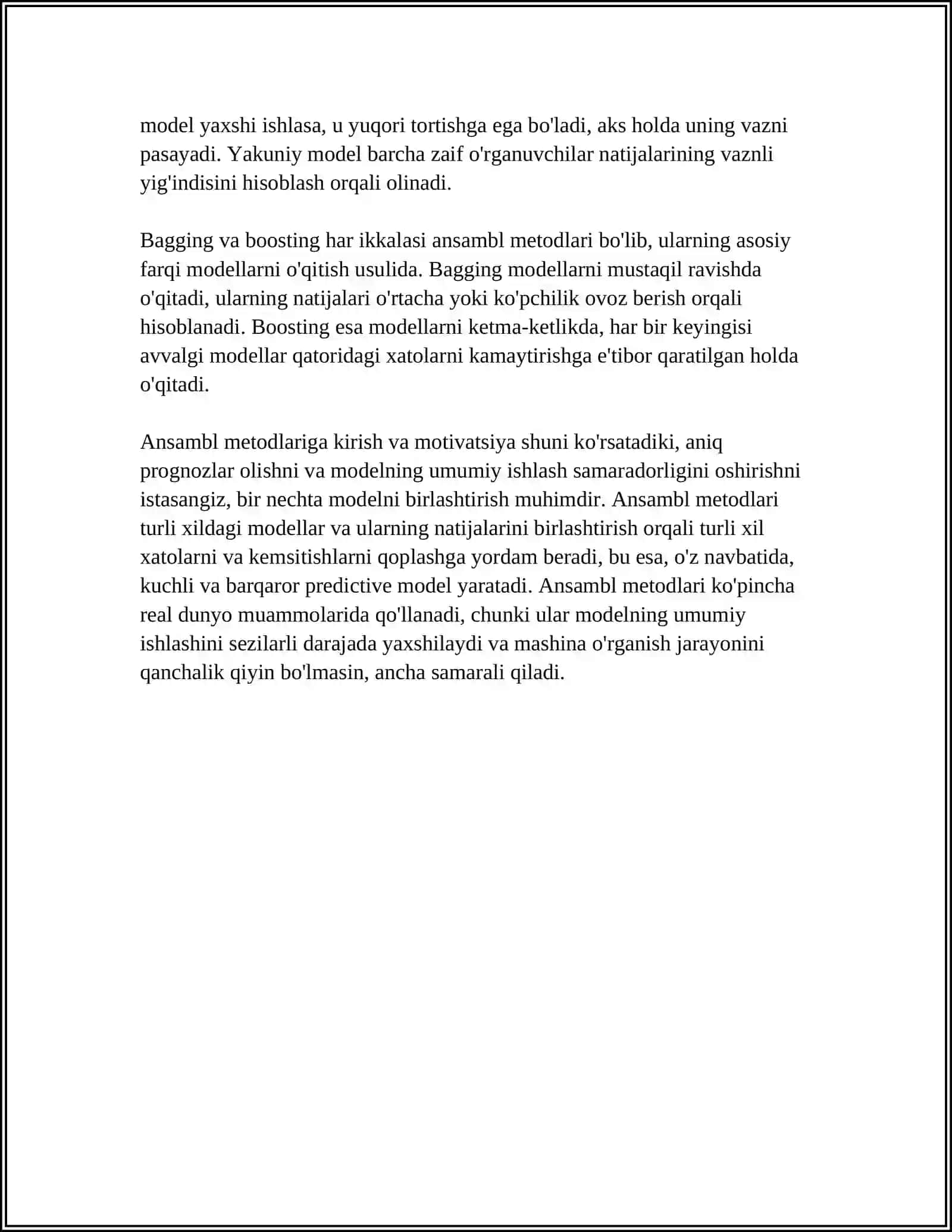 ANSAMBL METODLARI: BAGGING VA BOOSTING YONDASHUVLARI 4