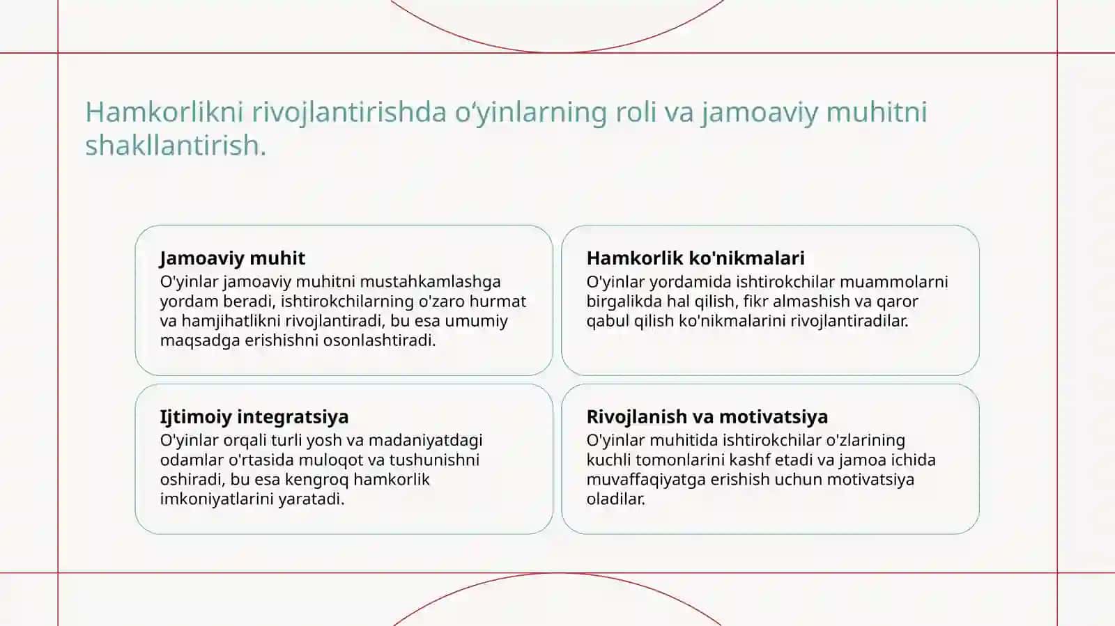 Guruxiy treningda oʻyinning vazifalari 4