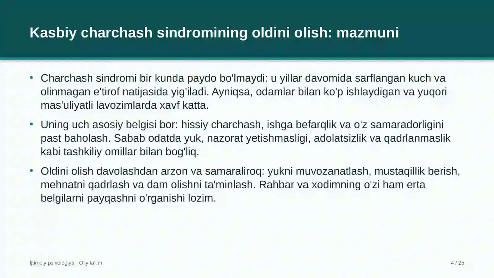 Sholichilikda kasbiy charchash sindromining oldini olish 4