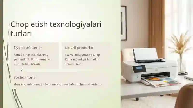 Printerning turlari. Skaner turlari. Kompyuter tarmoqlari vositalari va ularning turlari 4