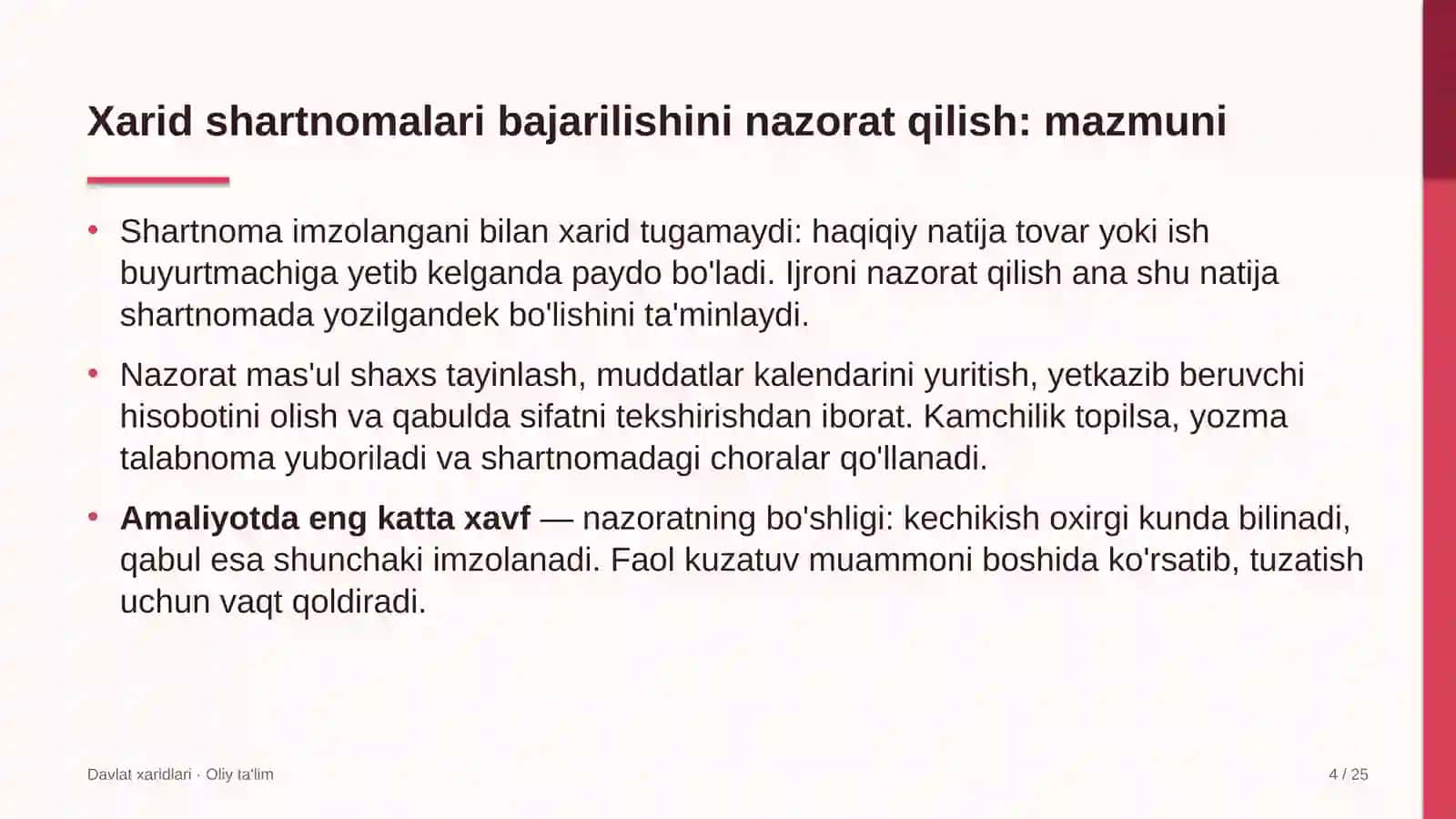 Davlat qo'riqxonalarida xarid shartnomalari bajarilishini nazorat qilish 4