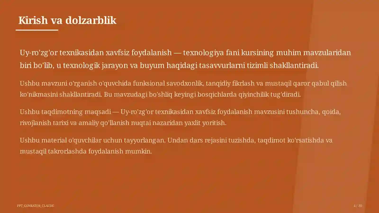 Uy-ro'zg'or texnikasidan xavfsiz foydalanish (7-sinf) 4