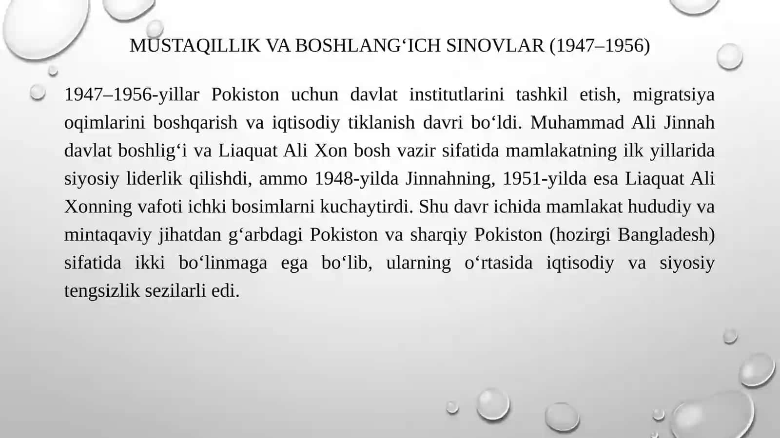 Pokistonning ilk  mustaqillik davri siyosiy beqarorlik(1947-1971) 4