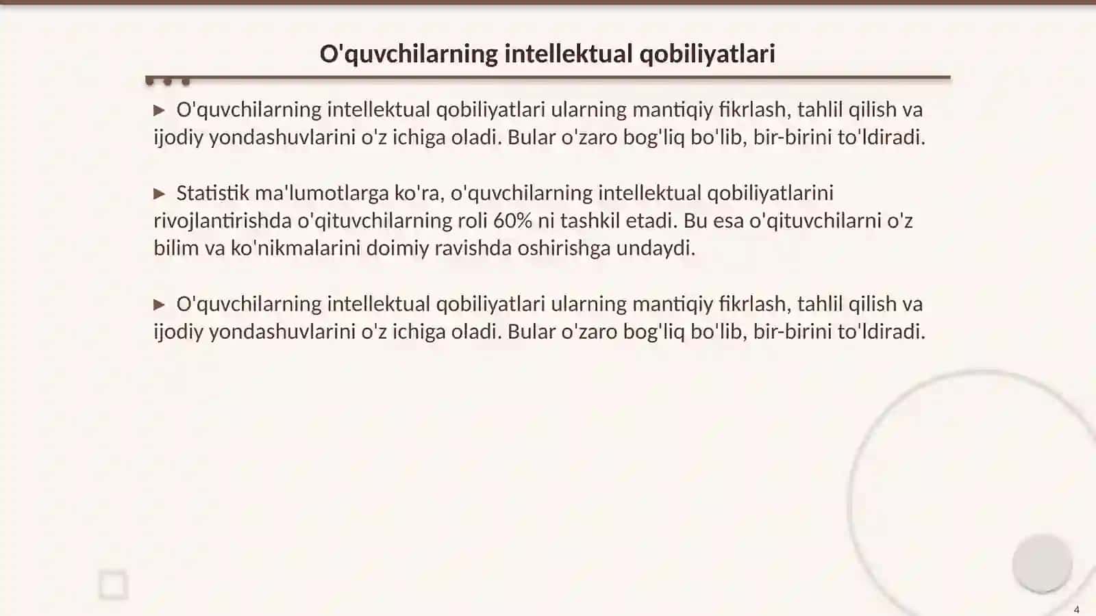 O'quvchilarining intellektual imkoniyatlarini rivojlantirish usullari 4
