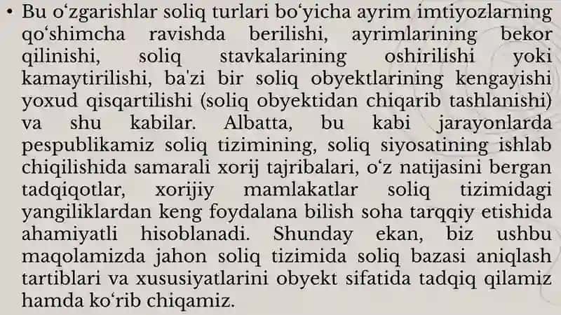 O'zbekiston Respublikasi soliqlar va yig'imlar tizimi 4
