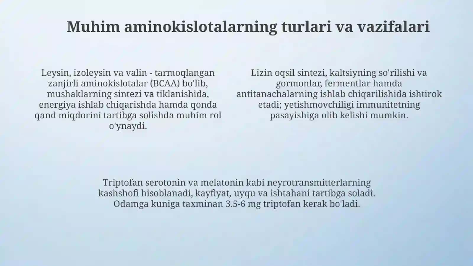 Muhim aminokislotalar: Ta'rif, ahamiyat va turlari 4
