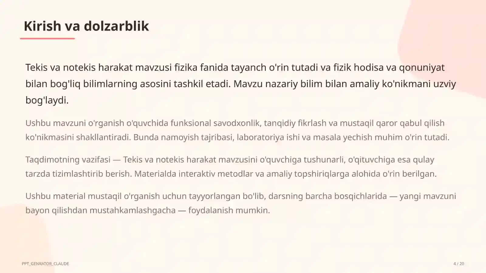 Tekis va notekis harakat (7-sinf) 4