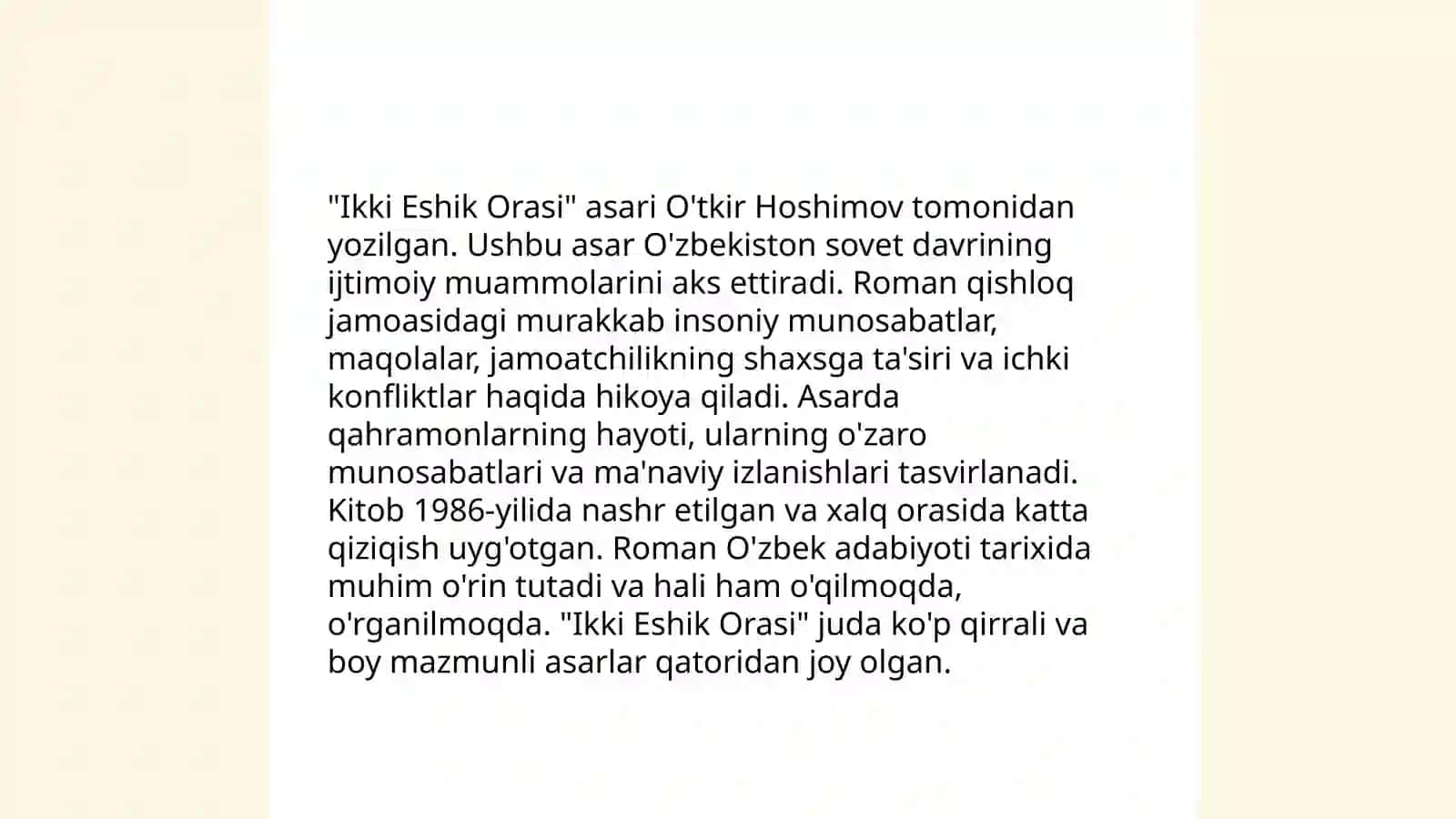 Ikki Eshik Orasi asarining mavzusi 4