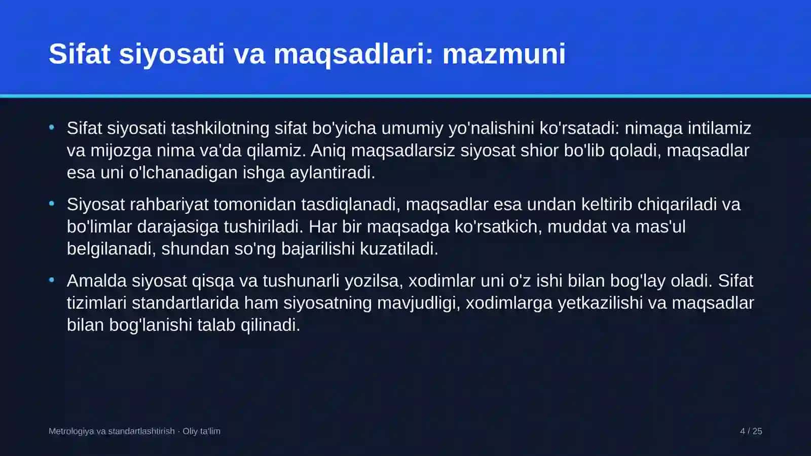 Yog'ochni qayta ishlash korxonalarida sifat siyosati va maqsadlarini belgilash 4