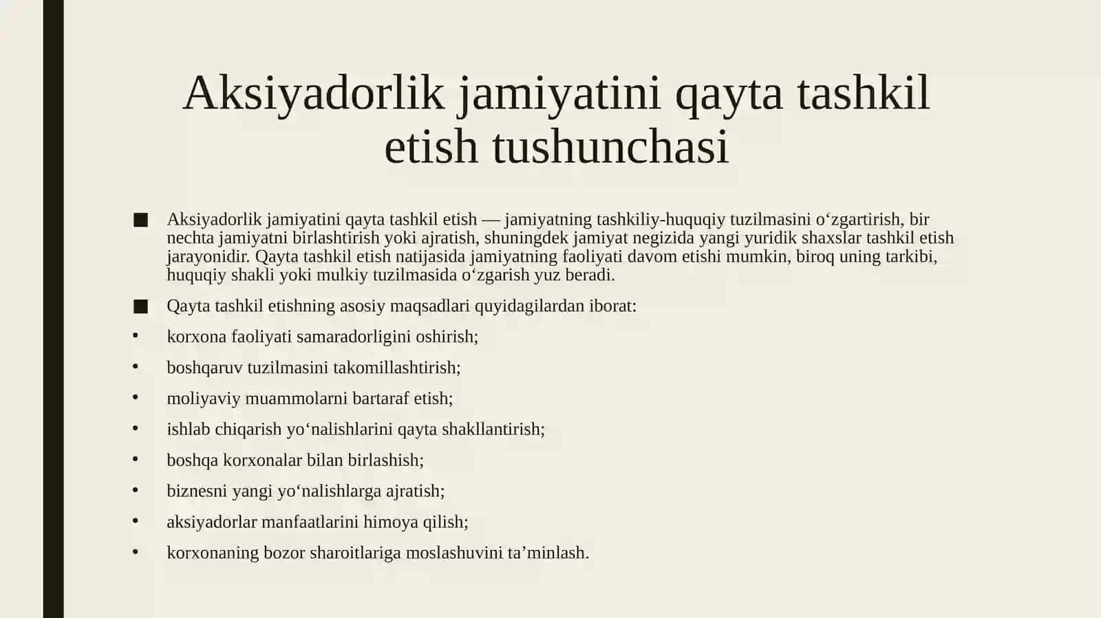 Aksiyadorlik jamiyatini qayta tashkil etish va tugatish 4