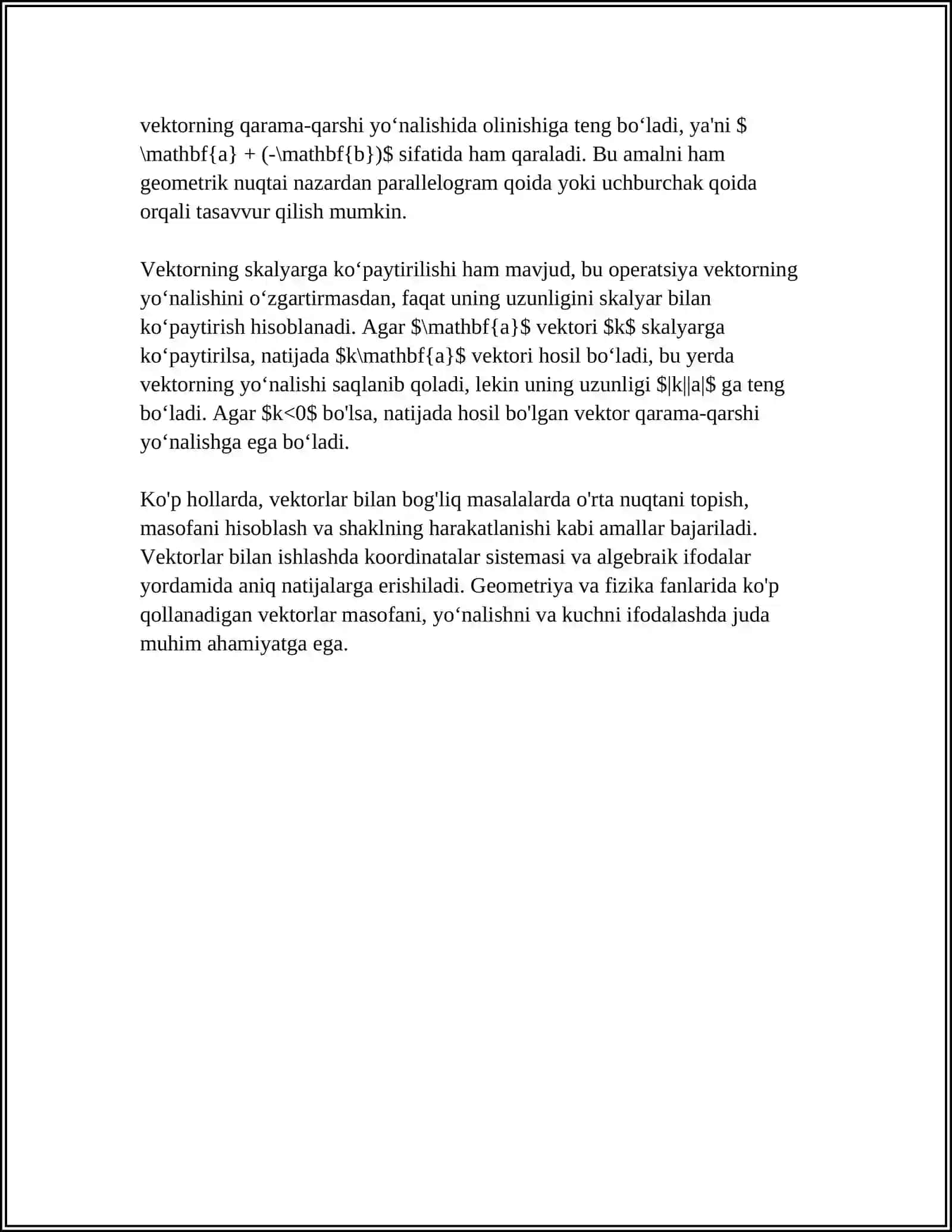 VEKTORLAR. VEKTORLAR USTIDA AMALLAR 4