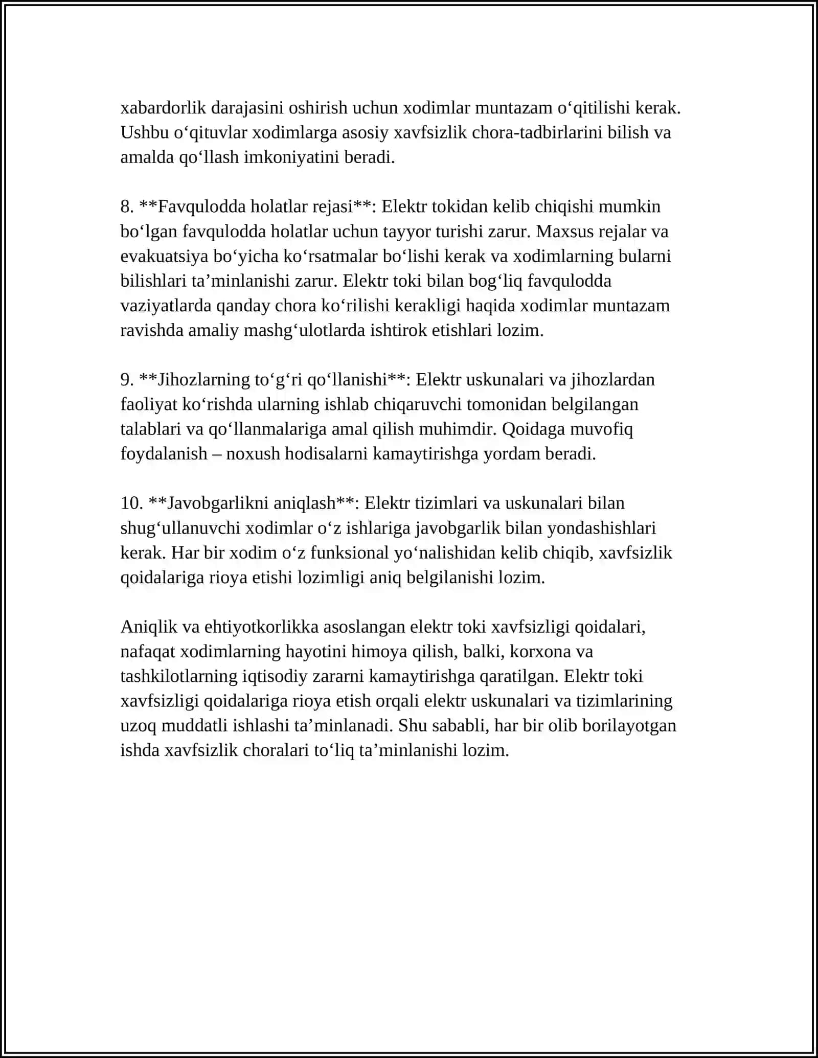 ELEKTR XAVFSIZLIK BO’YICHA ASOSIY QOIDALAR 4
