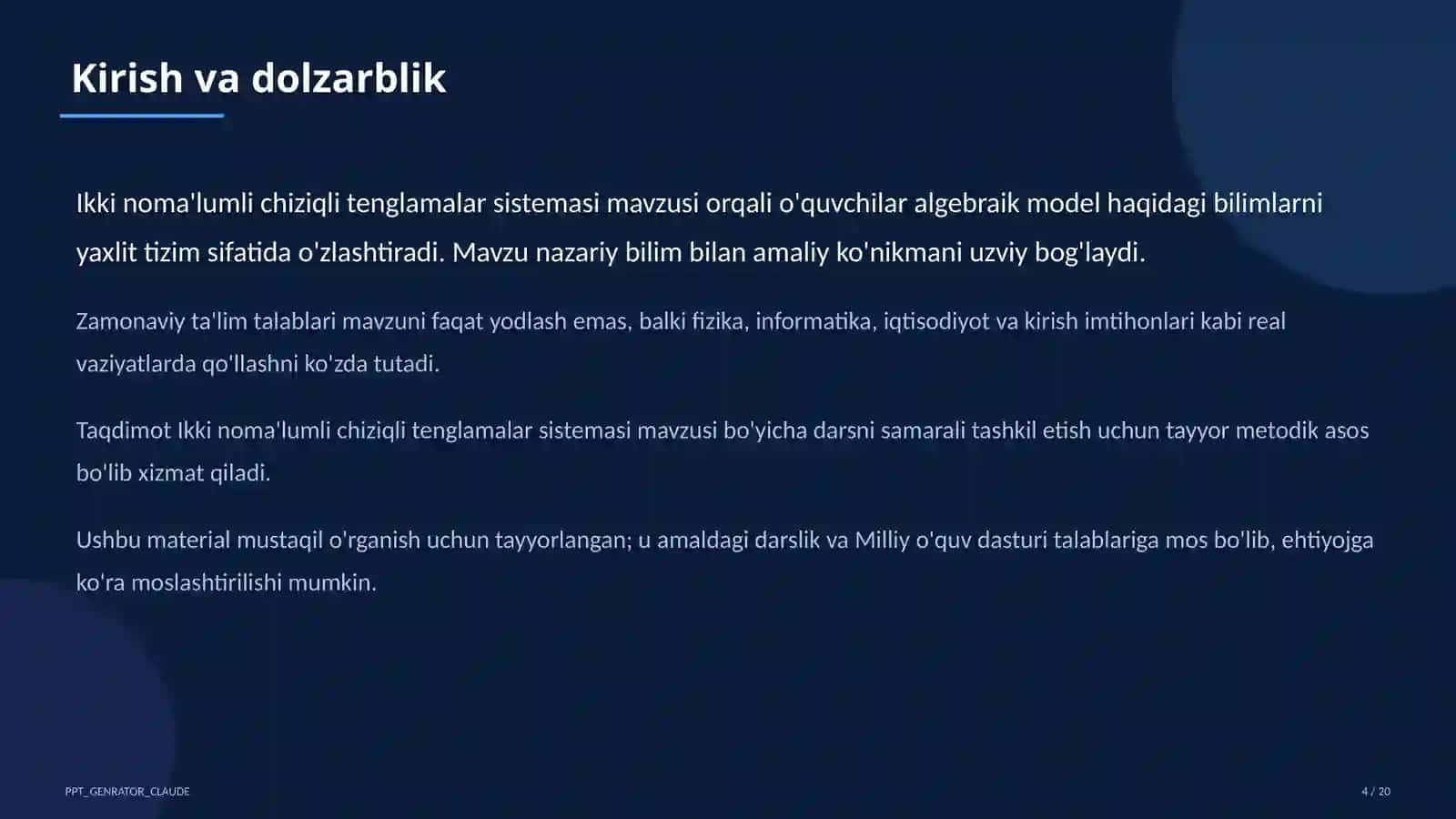 Algebra (7–11) — mustaqil o'rganish uchun 4
