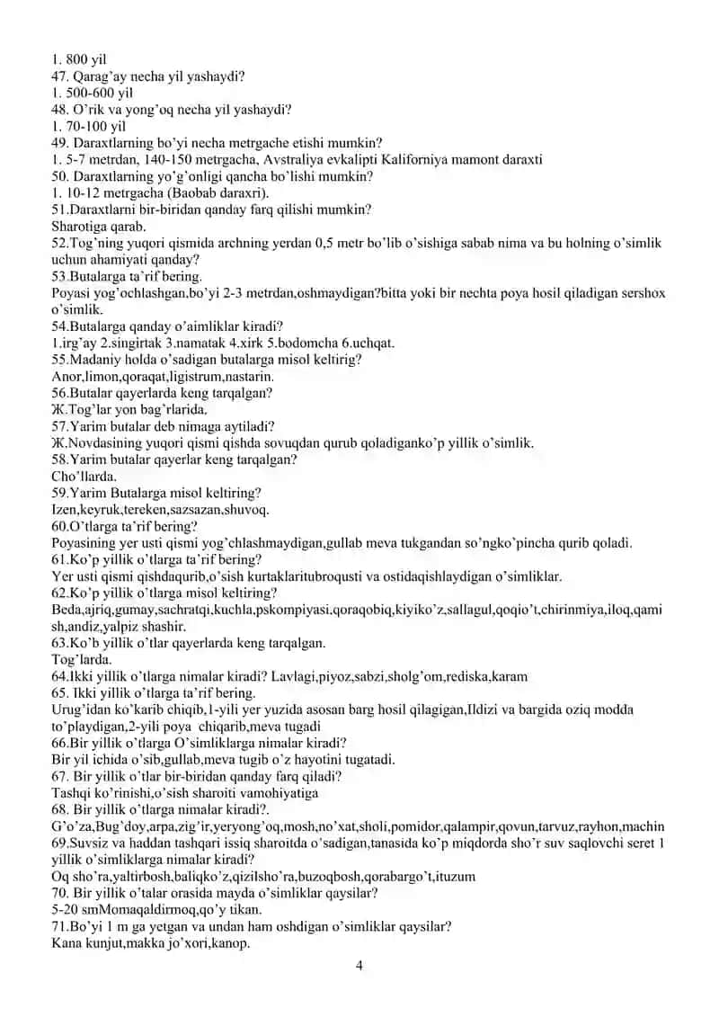Б О Т А Н И К А Фанидан 1674 савол-жавоб (Абитуриентлар учун) 4