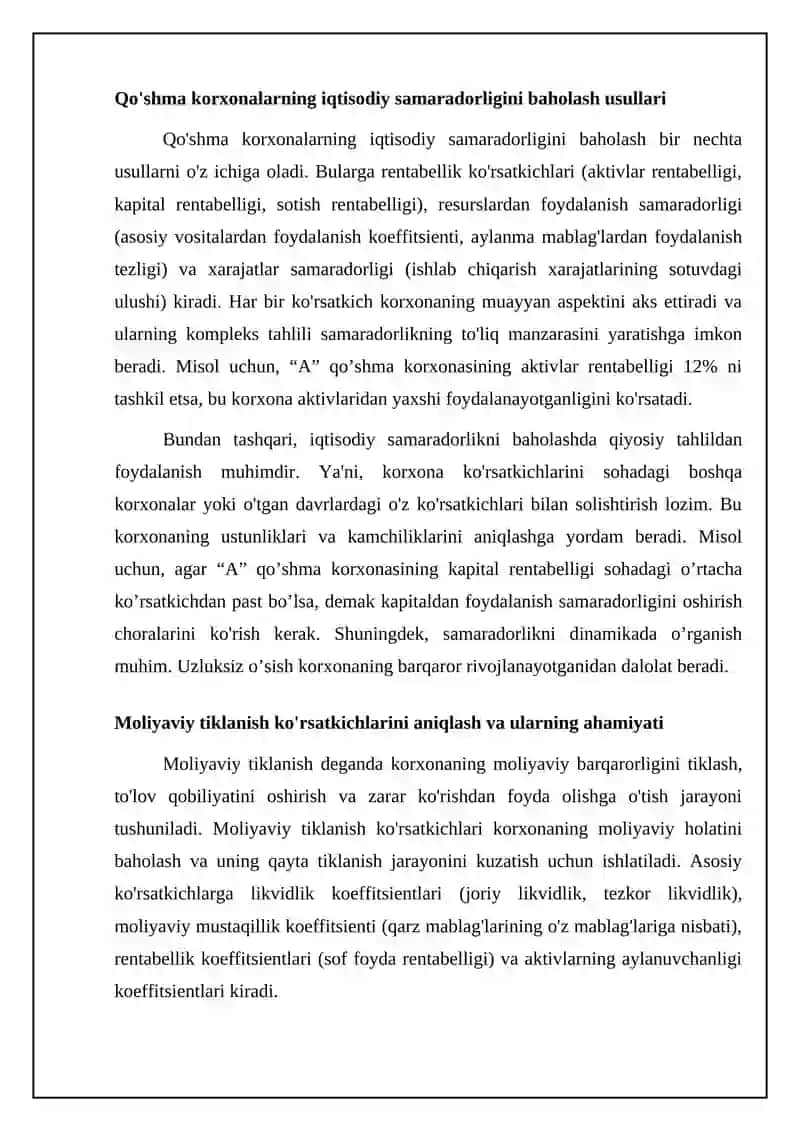 Mavzu: Aksiyadorlik jamiyatida iqtisidiy samarador va moliyaviy soglomlashtirish ko'rsatkich tah 4