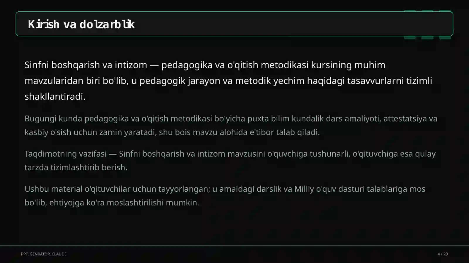 Sinfni boshqarish va intizom 4