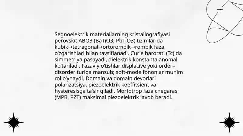 Pezoelectriklar, segnoelektiklar va ularning texnikada qoʻllanilishi 4