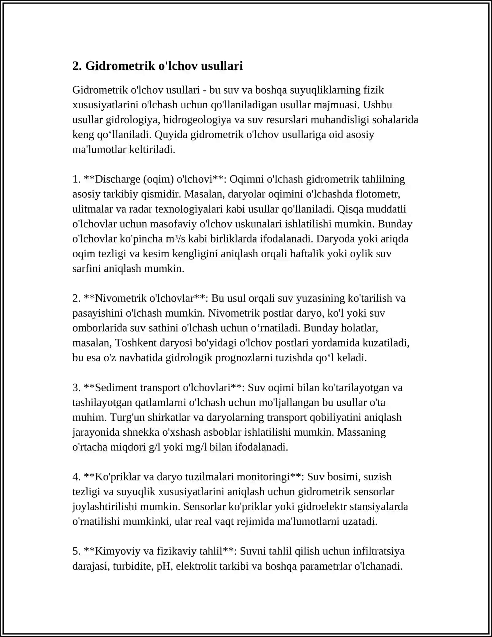 KO‘PRIK O‘TISH JOYLARINI KUZATISH, GIDROMETRIK ISHLAR 4