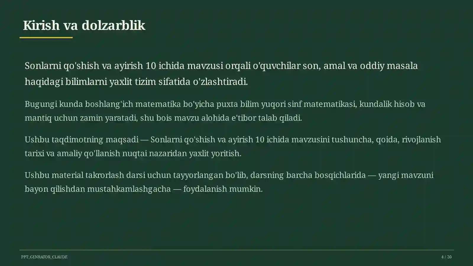 Matematika (1–4) — takrorlash darsi 4