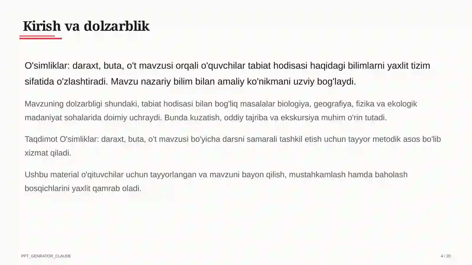 O'simliklar: daraxt, buta, o't (1-sinf) 4