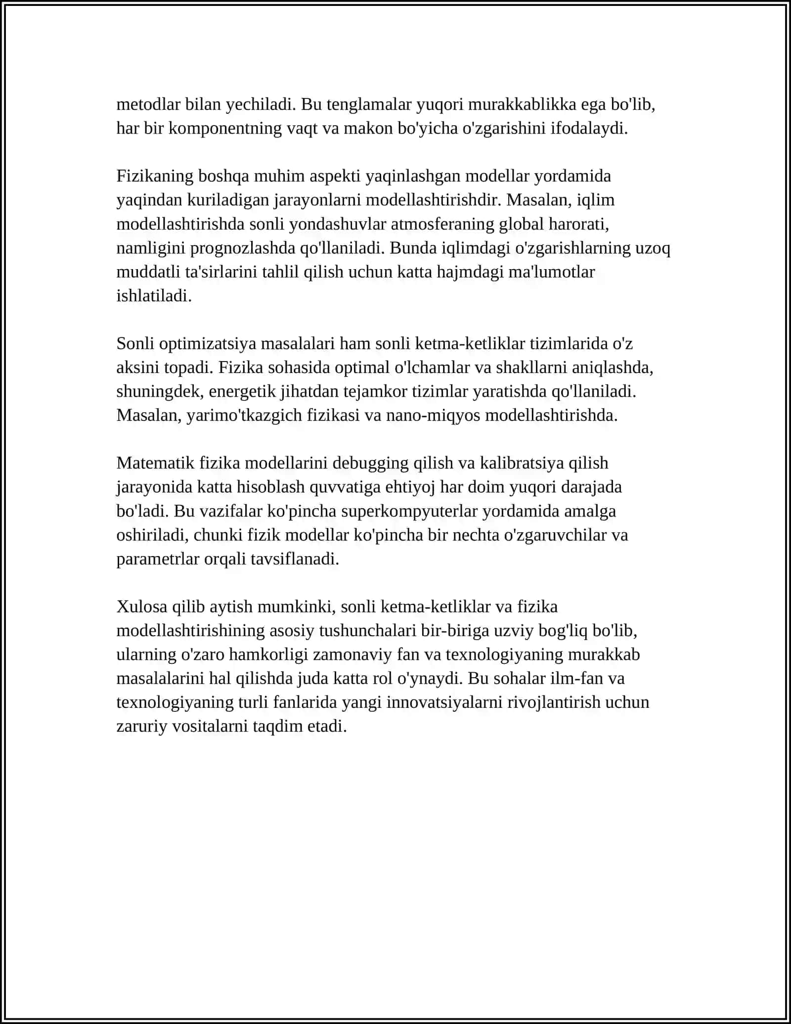 SONLI KETMA-KETLIKLARNING FIZIKA JARAYONLARINI MODELLASHTIRISHDA QO'LLANILISHI 4