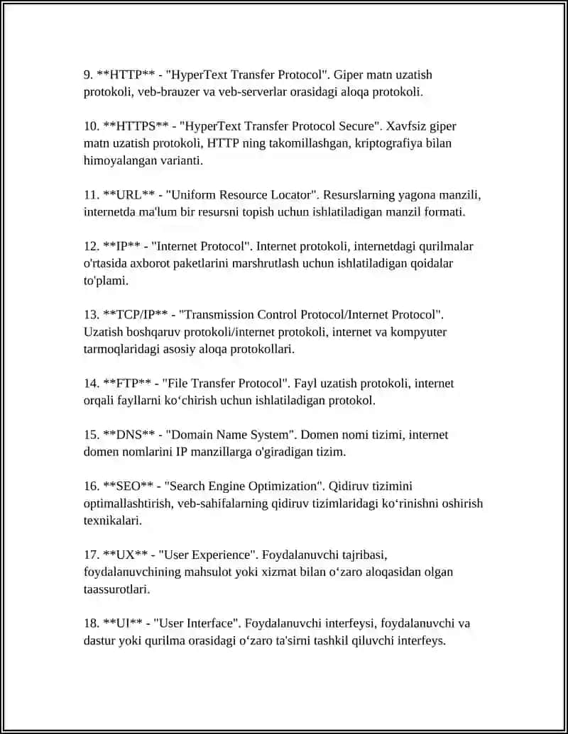 Axborot texnologiyalari sohasiga oid qisqartmalar ro'yxati va izohi 4