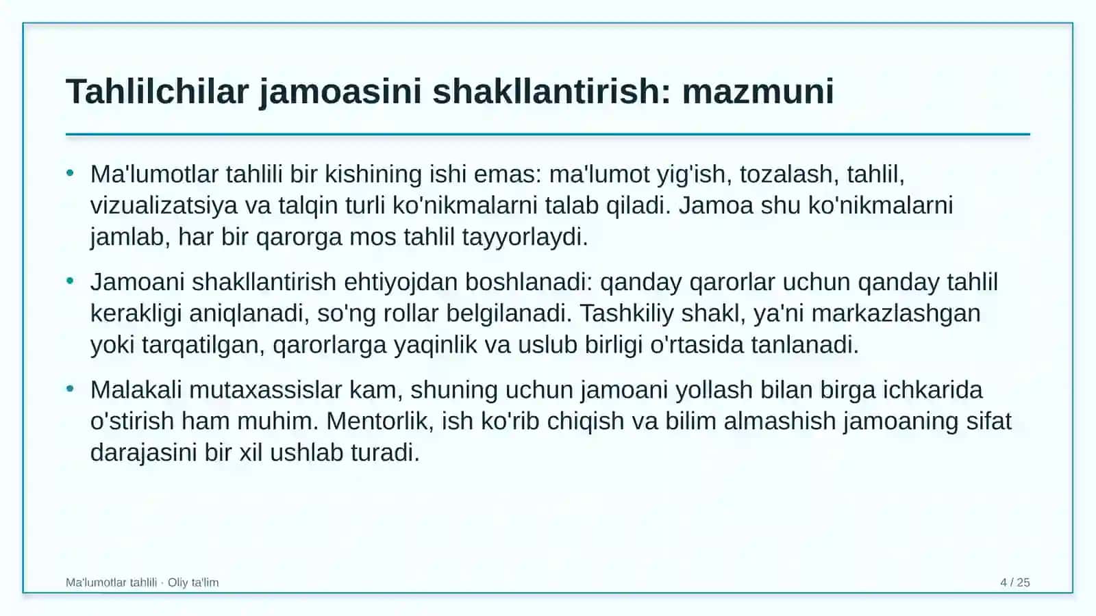 dorixonalarda tahlilchilar jamoasini shakllantirish 4655 4