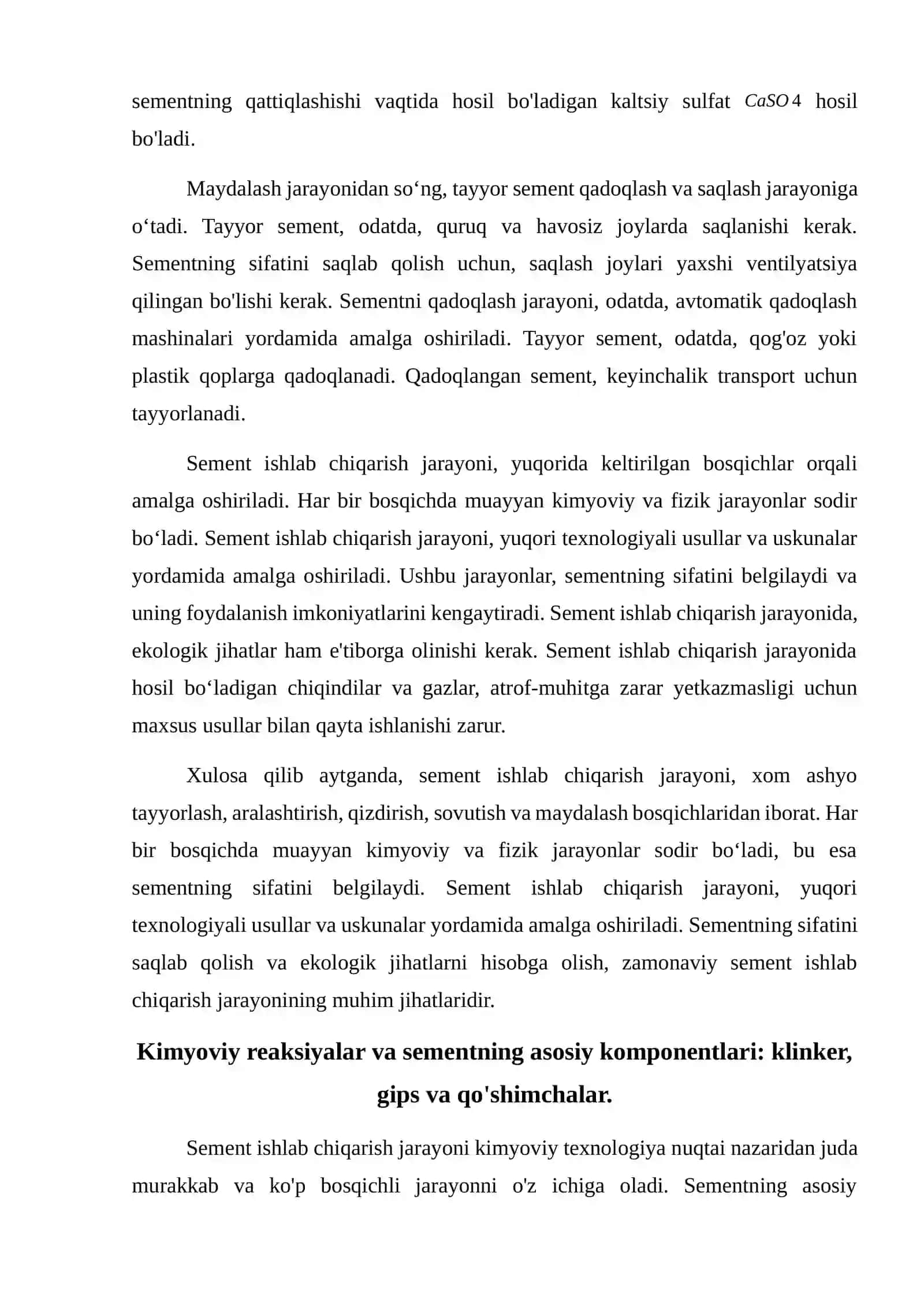 Sement ishlab chiqarishning kimyoviy texnologiyasi. 4