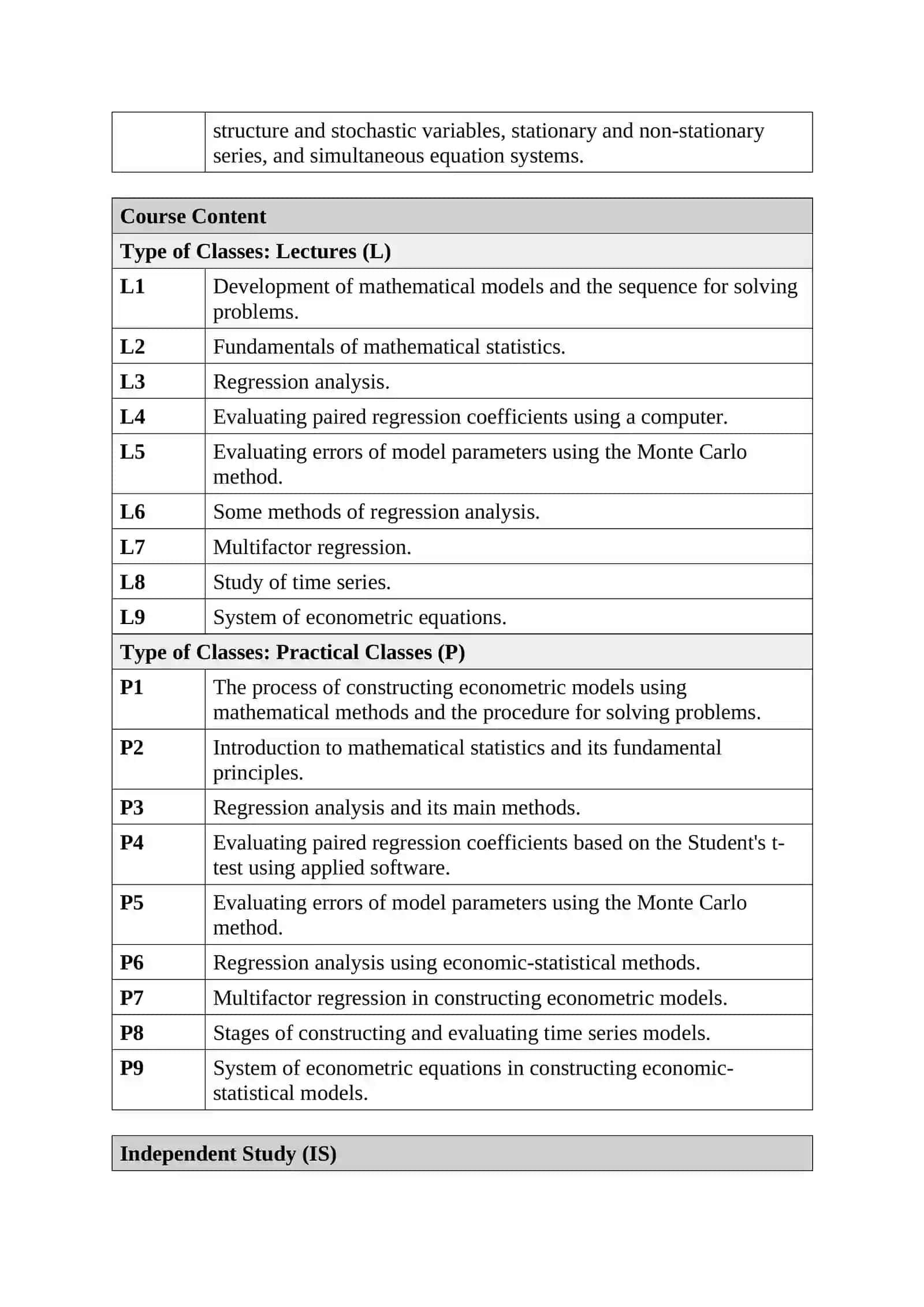 Applied Econometrics 4