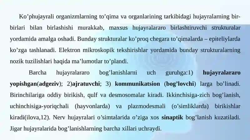 Biomembranalar va hujayralararo aloqalar 4