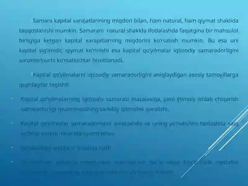 INVESTITSIYALARNING IQTISODIY SAMARADORLIGINI BAHOLASH USLUBLARI 4