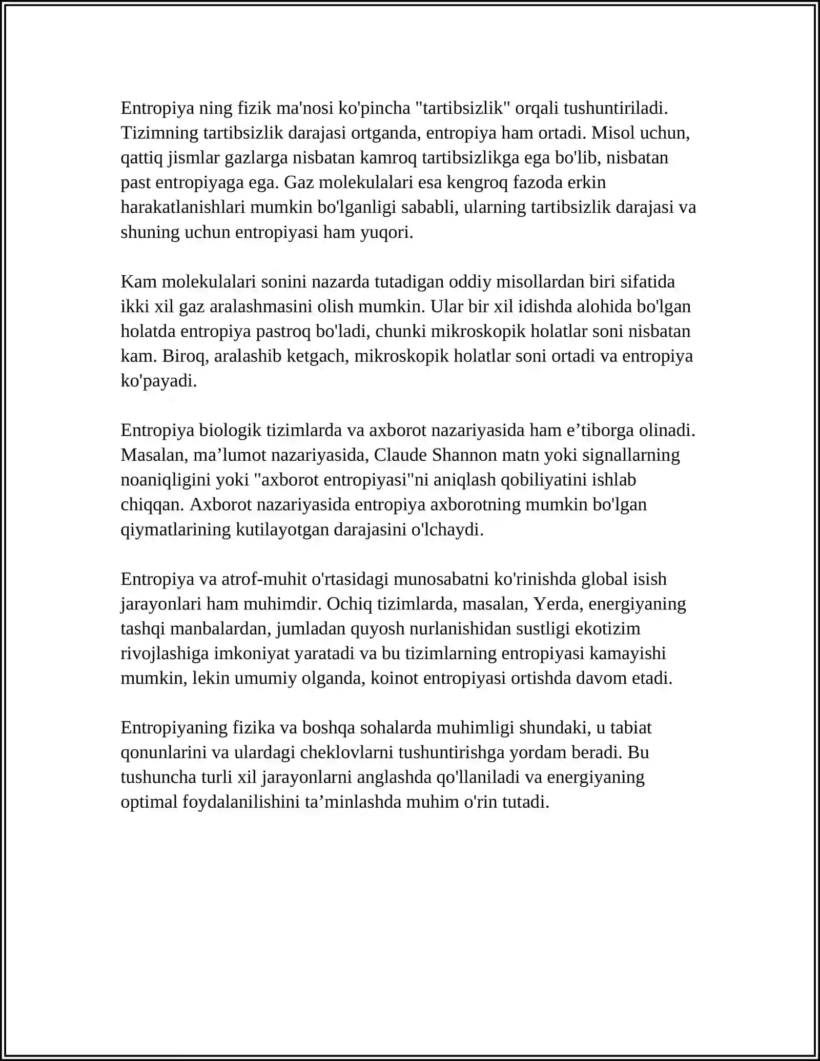 HAR XIL JARAYONLARDA ENTROPIYA QIYMATINING ÓZGARISHI 4