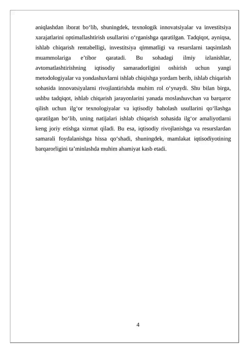 AVTOMATLASHTIRILGAN ISHLAB CHIQARISHNING IQTISODIY SAMARADORLIGINI BAHOLASH 4