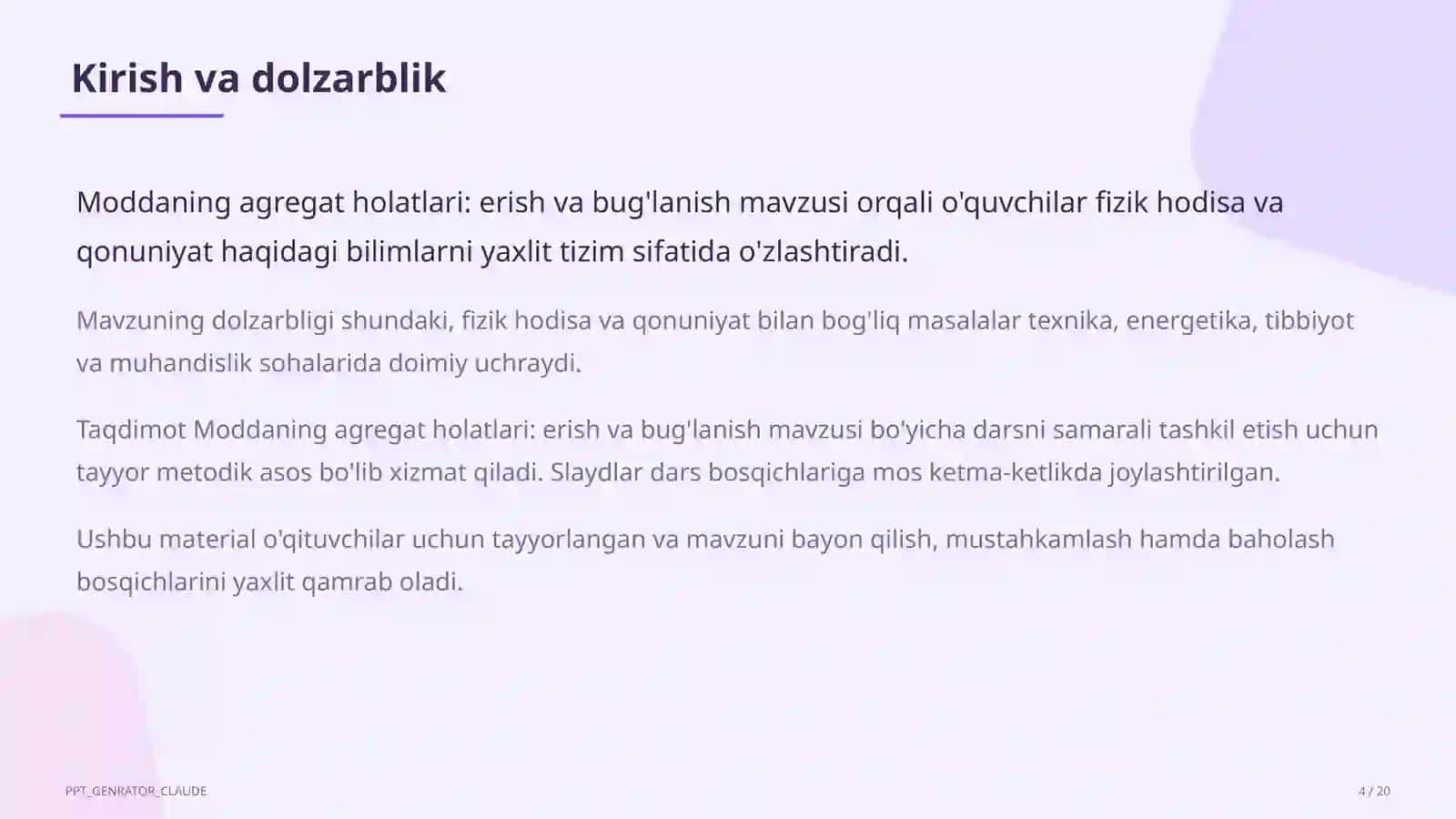Moddaning agregat holatlari: erish va bug'lanish (8-sinf) 4