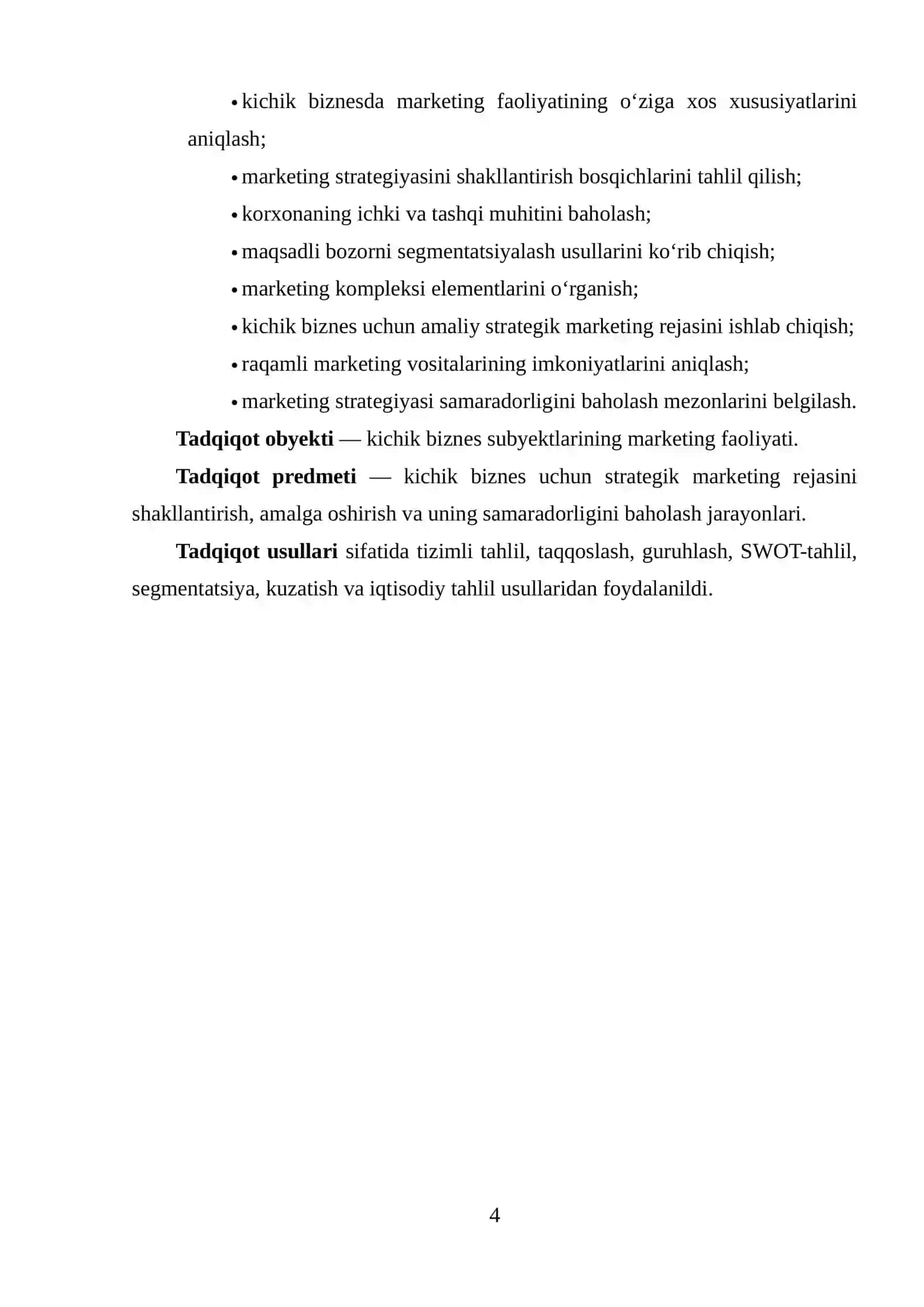 KICHIK BIZNES UCHUN STRATEGIK MARKETING REJASINI TUZISH 4