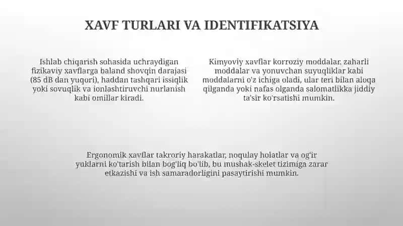 ishlab chiqarish maydonlarida texnika xavfsizligi 4