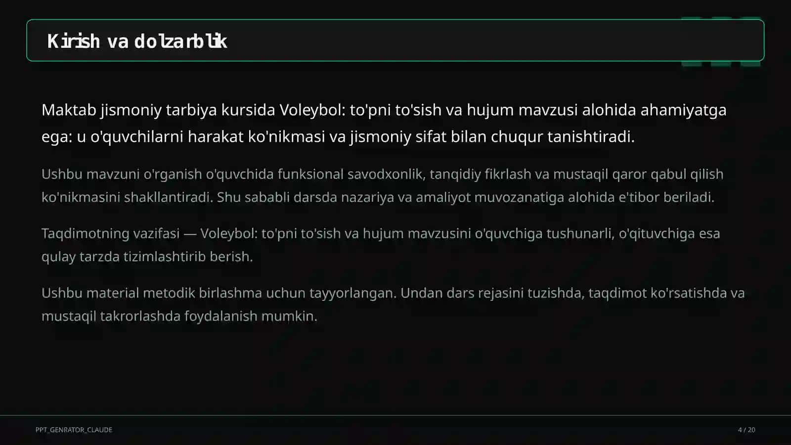Jismoniy tarbiya (1–11) — metodik birlashma uchun 4