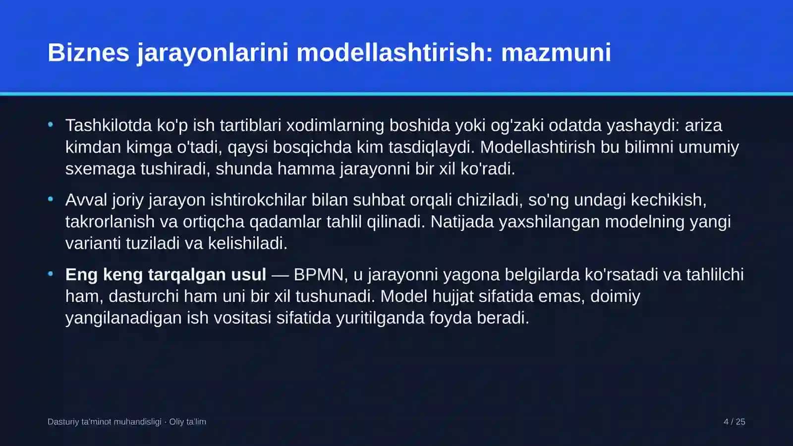 DASTURIY TA'MINOT MUHANDISLIGI · OLIY TA'LIM 4